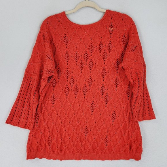 Nic+Zoe Sweater Womens Extra Large Orange Open Knit Pullover Dolman Casual - Picture 13 of 13